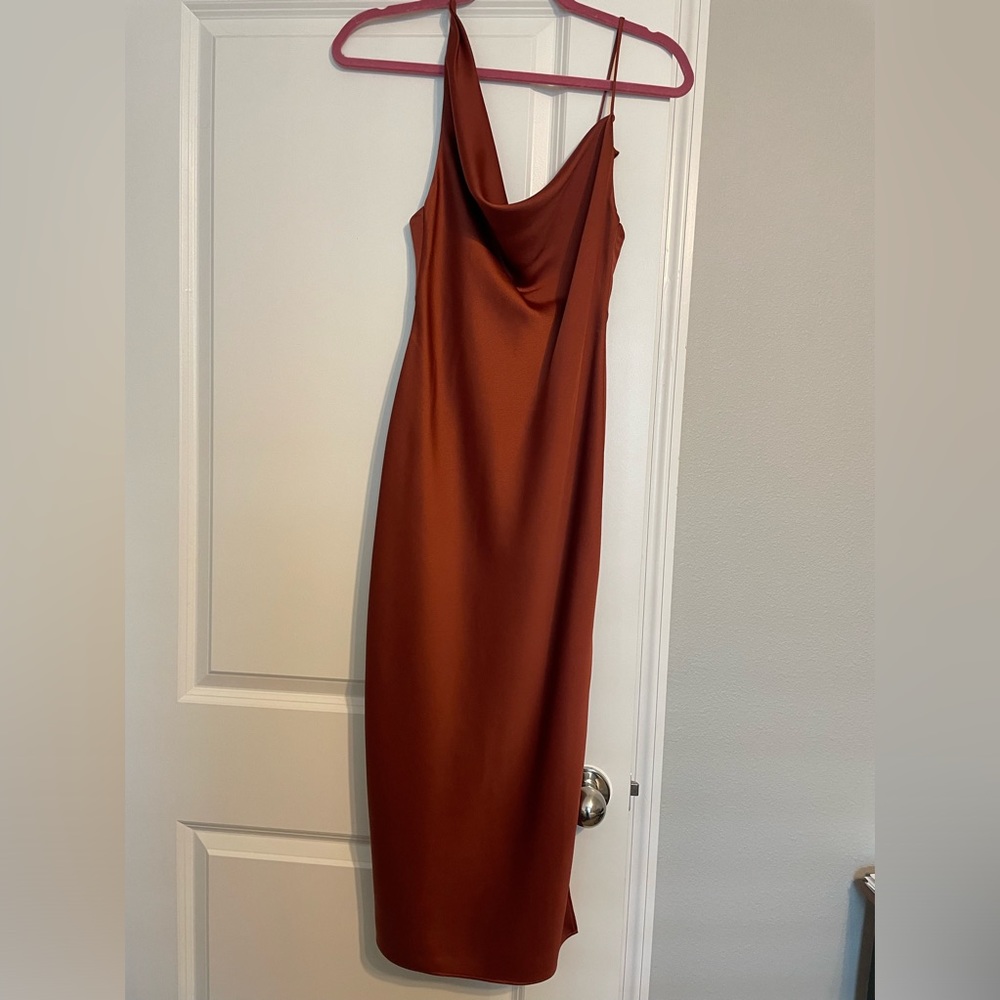 BHLDN Cow-neck Midi Satin Dress